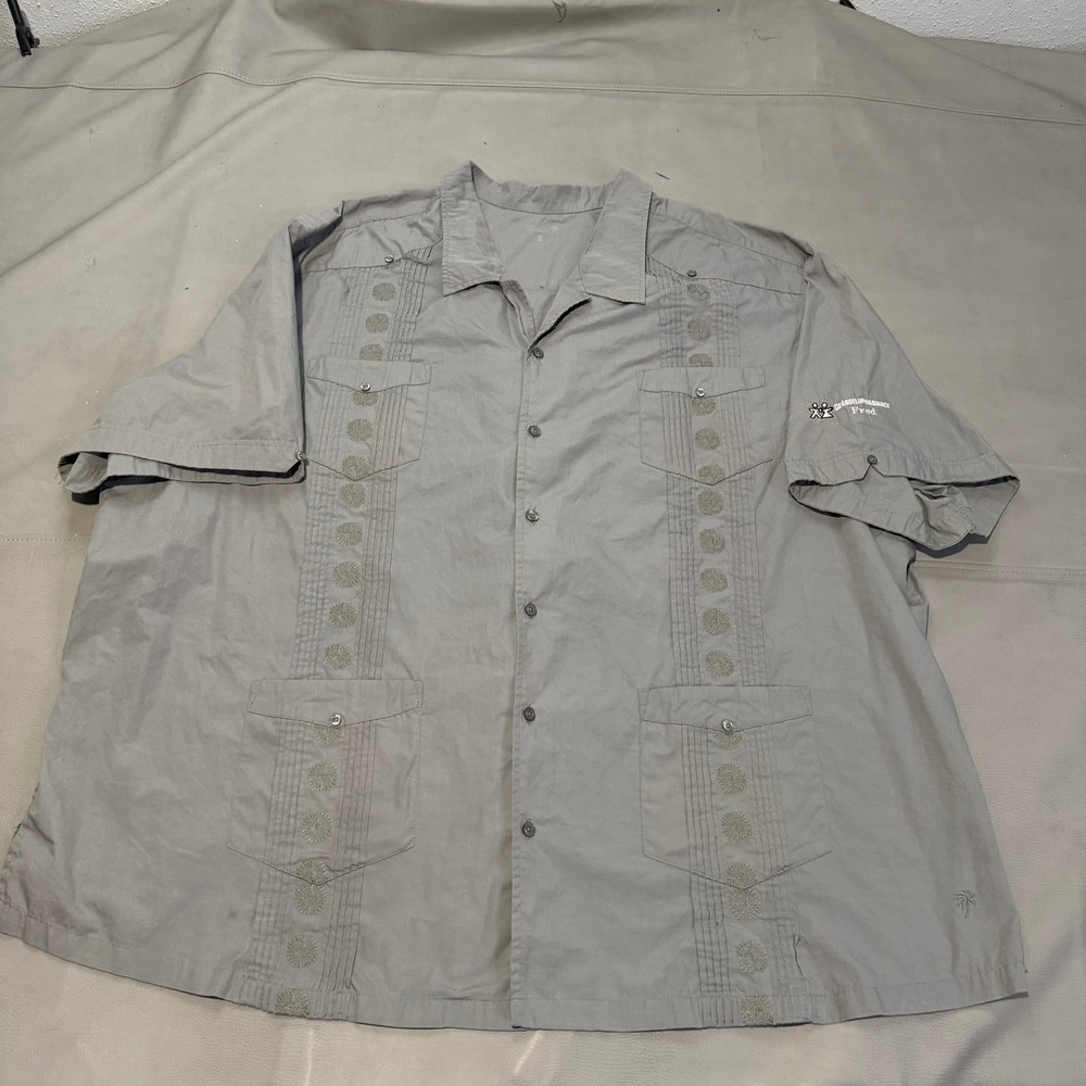 KS Island Shirt Men Gray Embroider Guayabera Short Sleeve Beach Resortwear-6XL-